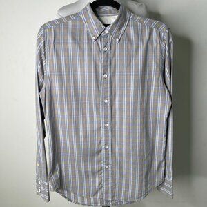 Rag & Bone Men's Grey Tan Checkered Button Down Long Sleeve Cotton Shirt Size XS